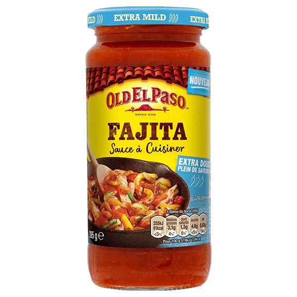 pot en verre de sauce de cuisson extra douce pour fajita old el paso 395g